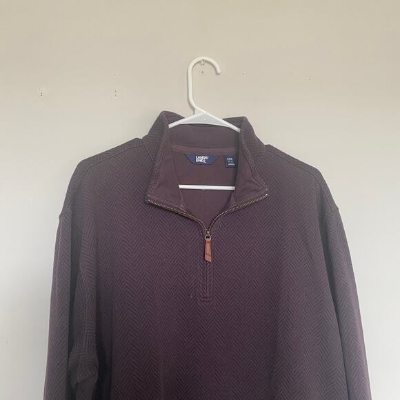 Lands End Mens Sweater XXL Brown Bedford Rib Quarter Zip Pullover Preppy Casual - Picture 2 of 6